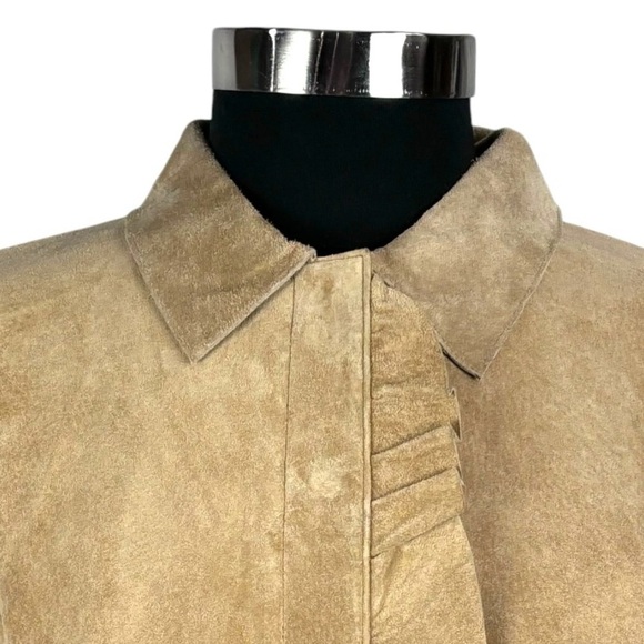 MARGARET GODFREY STYLE 8776 RUFFLE FRONT SUEDE LEATHER SNAP SHIRT JACKET SHACKET - Picture 13 of 16